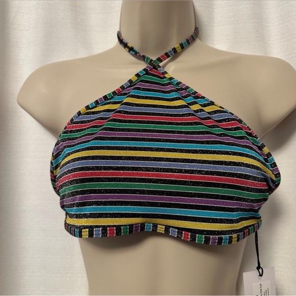 WEWOREWHAT Lurex Stripe High Neck Bikini Top and Delilah Bottoms Size M NWT - Picture 2 of 10